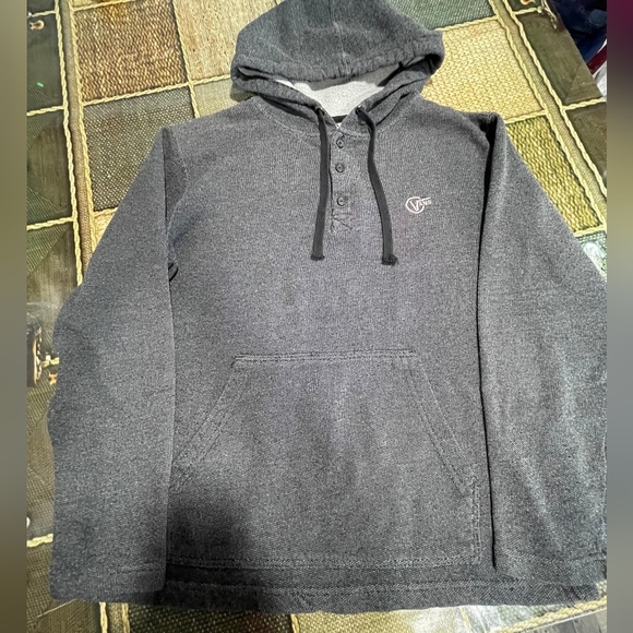 Vans Dark Gray Hoodie with Buttoned Neckline - Picture 1 of 9
